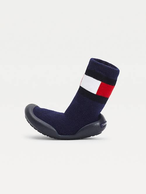 Blue Tommy Hilfiger Knitted Colour-Blocked Slipper Sock Boys' Boots | TH806KJF