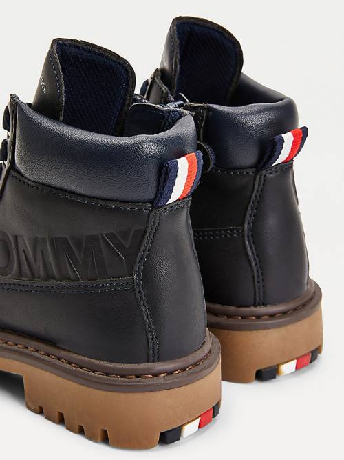 Blue Tommy Hilfiger Lace-Up Cleated Sole Ankle Booties Boys' Boots | TH659QWD