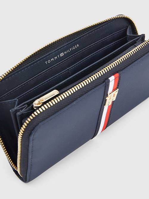 Blue Tommy Hilfiger Large Zip-Around Signature Women's Wallets | TH578UXO