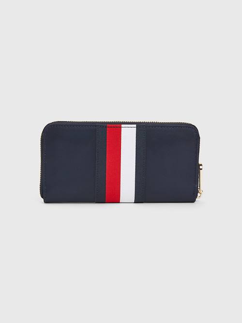 Blue Tommy Hilfiger Large Zip-Around Signature Women's Wallets | TH630VZU