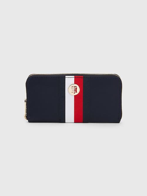 Blue Tommy Hilfiger Large Zip-Around Signature Women\'s Wallets | TH630VZU