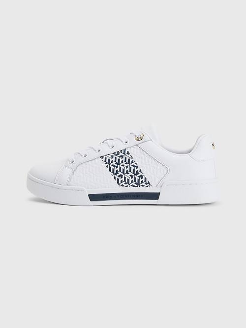 Blue Tommy Hilfiger Leather TH Monogram Cupsole Women's Sneakers | TH608YBC