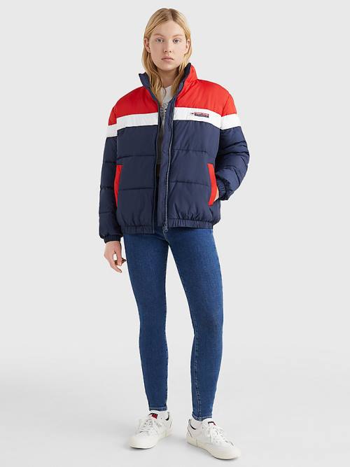 Blue Tommy Hilfiger Lightweight Colour-Blocked Puffer Women's Jackets | TH367XNW