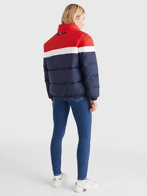 Blue Tommy Hilfiger Lightweight Colour-Blocked Puffer Women's Jackets | TH367XNW