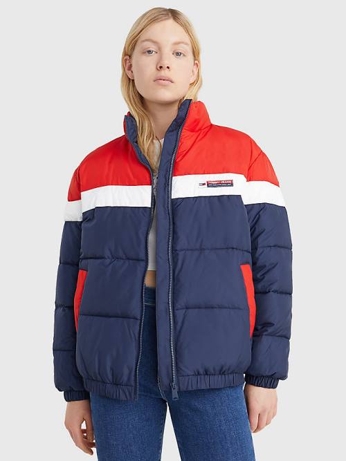 Blue Tommy Hilfiger Lightweight Colour-Blocked Puffer Women\'s Jackets | TH367XNW