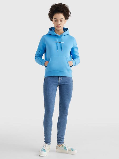 Blue Tommy Hilfiger Linear Logo Women's Hoodie | TH159TUW