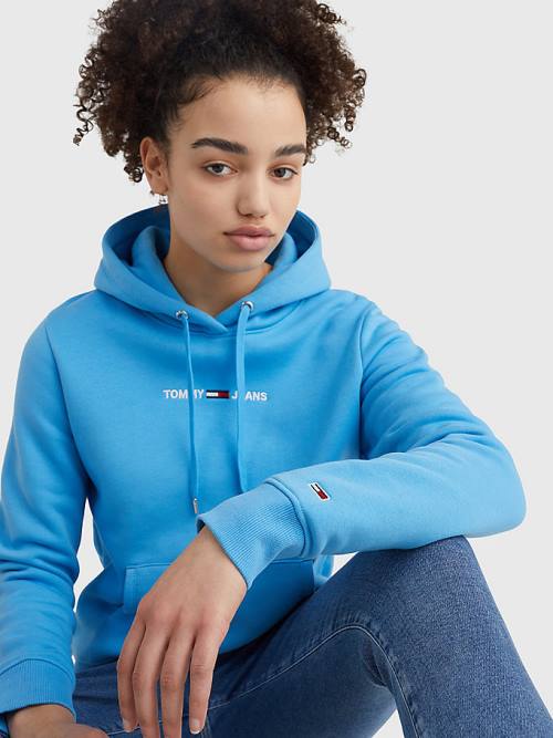 Blue Tommy Hilfiger Linear Logo Women's Hoodie | TH159TUW