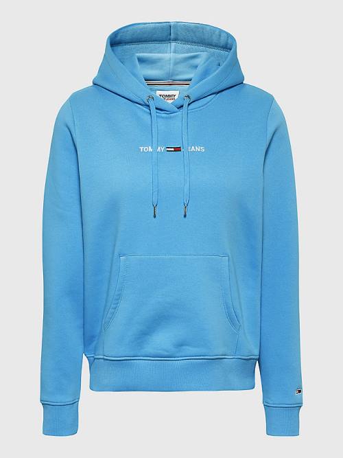 Blue Tommy Hilfiger Linear Logo Women's Hoodie | TH159TUW