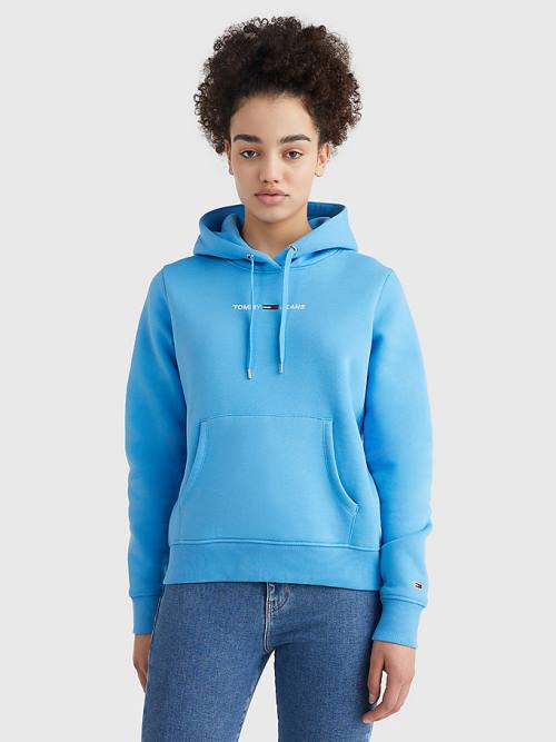 Blue Tommy Hilfiger Linear Logo Women\'s Hoodie | TH159TUW