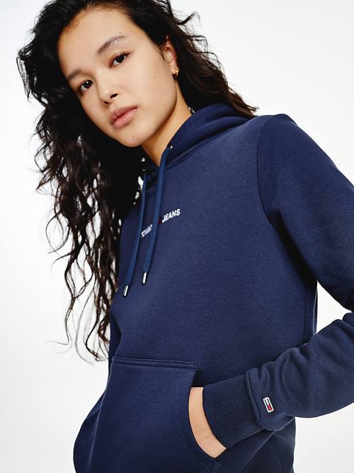 Blue Tommy Hilfiger Linear Logo Women's Hoodie | TH371SCM