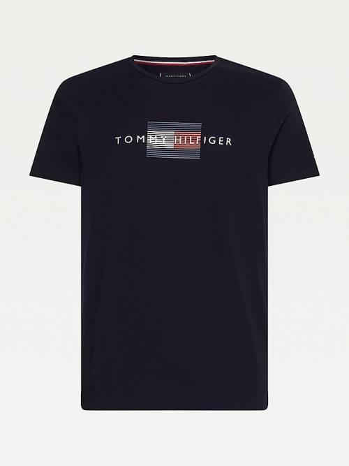 Blue Tommy Hilfiger Lines Logo Organic Cotton Men's T Shirts | TH924HRO