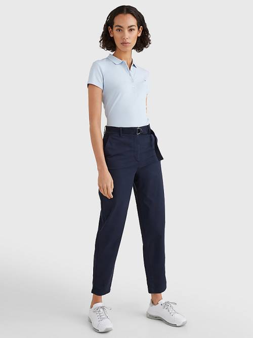 Blue Tommy Hilfiger Logo Belt Tapered Regular Fit Chinos Women's Pants | TH492FMU