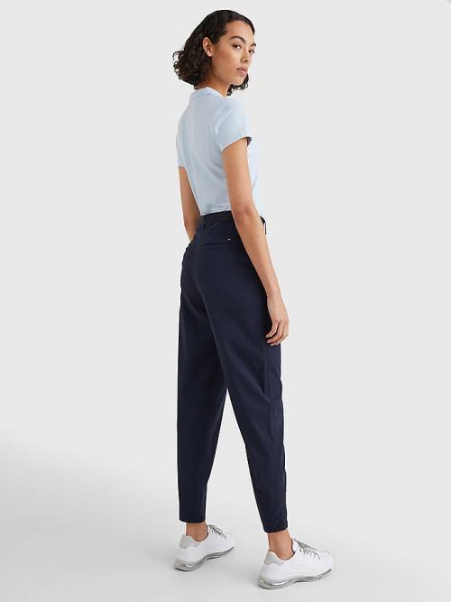 Blue Tommy Hilfiger Logo Belt Tapered Regular Fit Chinos Women's Pants | TH492FMU