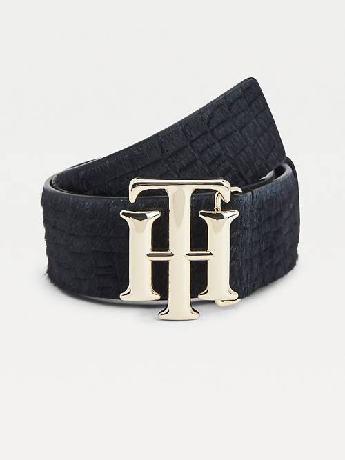 Blue Tommy Hilfiger Logo Calf-Hair Organic Leather Women\'s Belts | TH179BOW