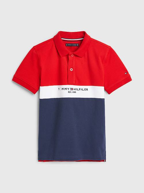 Blue Tommy Hilfiger Logo Colour-Blocked Polo Boys\' T Shirts | TH847UYO