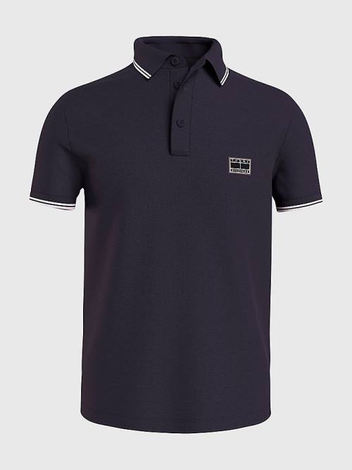 Blue Tommy Hilfiger Logo Contrast Tipped Slim Men's Polo Shirts | TH548GMQ