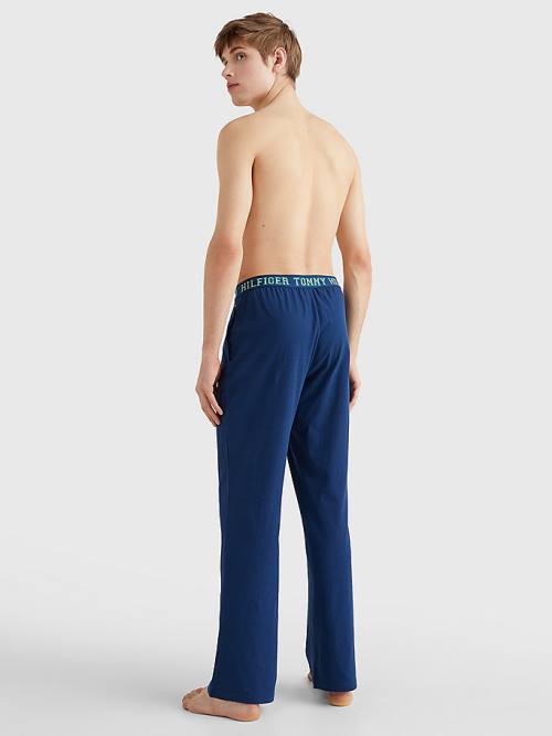 Blue Tommy Hilfiger Logo Contrast Trim Bottoms Men's Pyjamas | TH431BRI