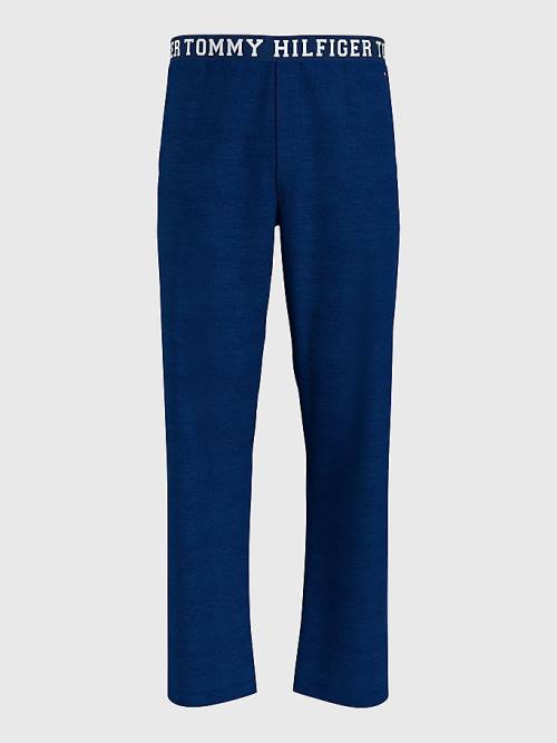 Blue Tommy Hilfiger Logo Contrast Trim Bottoms Men's Pyjamas | TH431BRI