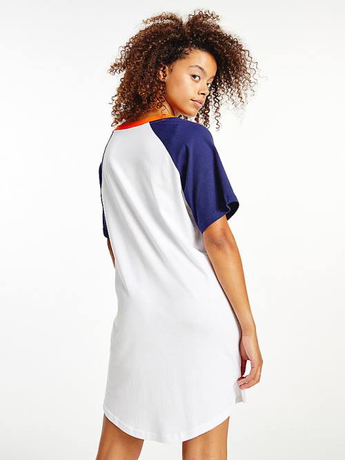 Blue Tommy Hilfiger Logo Contrast Trim Colour-Blocked Nightdress Women's Pyjamas | TH067PFC