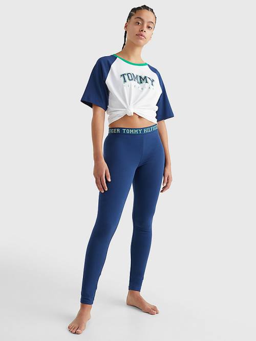 Blue Tommy Hilfiger Logo Contrast Trim Full Length Women's Leggings | TH631LST