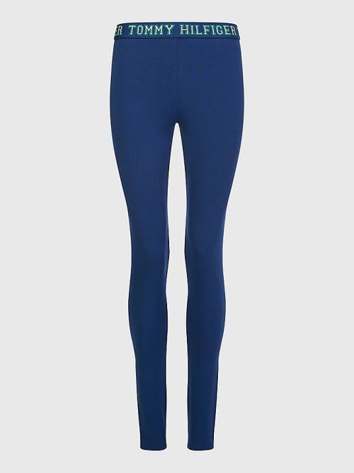 Blue Tommy Hilfiger Logo Contrast Trim Full Length Women's Leggings | TH631LST