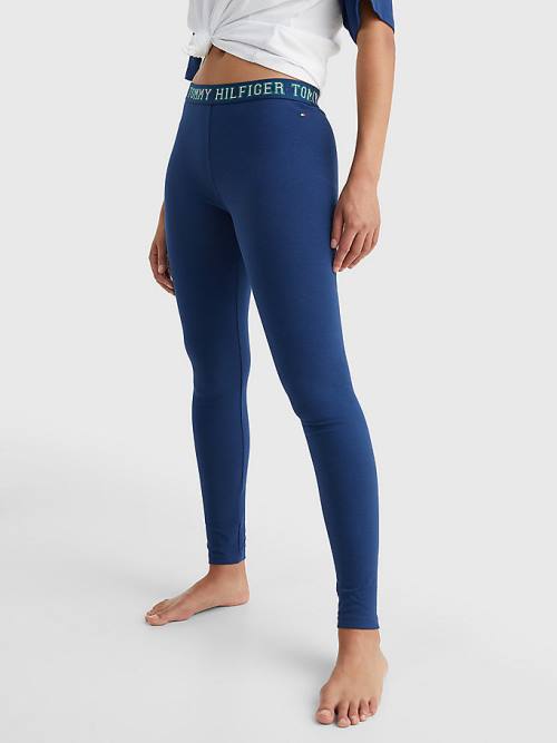 Blue Tommy Hilfiger Logo Contrast Trim Full Length Women\'s Leggings | TH631LST