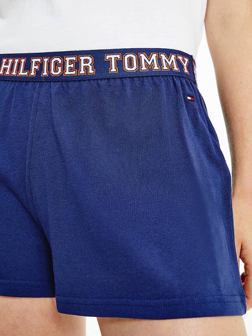 Blue Tommy Hilfiger Logo Contrast Trim Short Set Women's Pyjamas | TH389LOQ