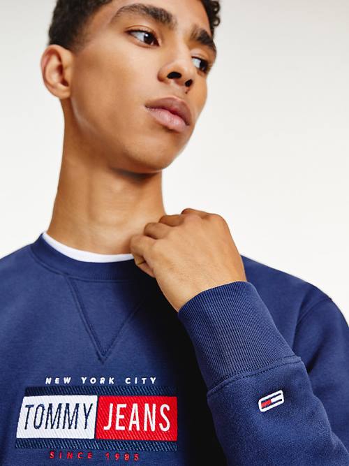 Blue Tommy Hilfiger Logo Crew Neck Men's Sweatshirts | TH369HSF