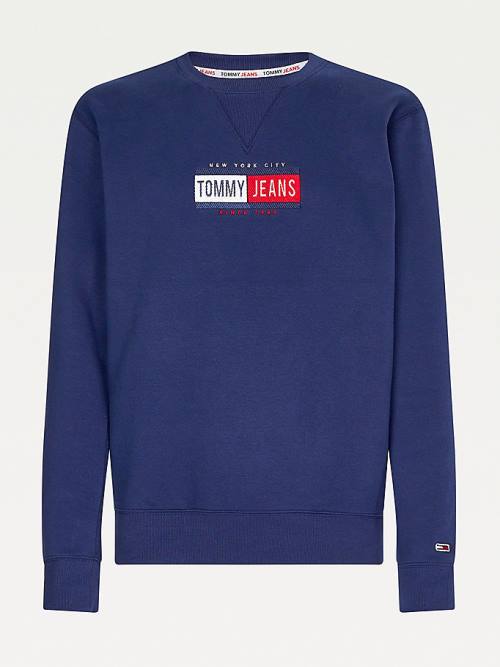 Blue Tommy Hilfiger Logo Crew Neck Men's Sweatshirts | TH369HSF