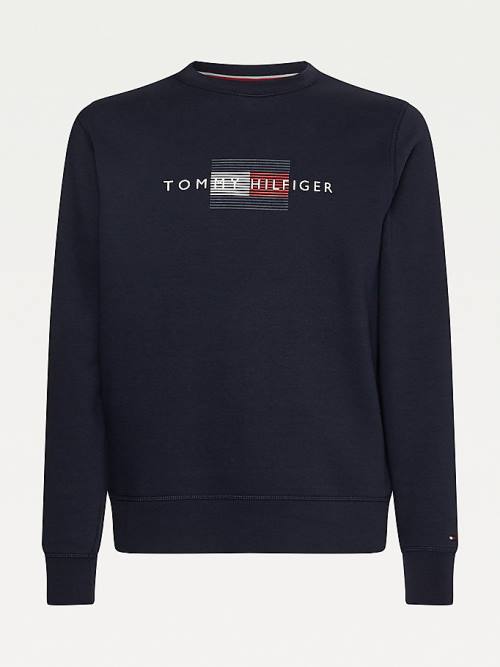 Blue Tommy Hilfiger Logo Crew Neck Men's Sweatshirts | TH913YEZ