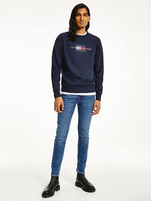 Blue Tommy Hilfiger Logo Crew Neck Men\'s Sweatshirts | TH913YEZ