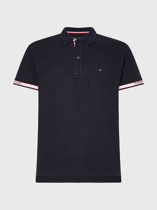 Blue Tommy Hilfiger Logo Cuff Regular Fit Men's Polo Shirts | TH486OIG