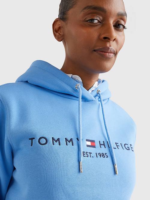 Blue Tommy Hilfiger Logo Drawstring Regular Fit Women's Hoodie | TH904HQN