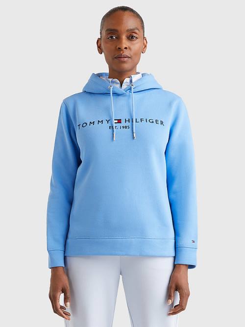 Blue Tommy Hilfiger Logo Drawstring Regular Fit Women\'s Hoodie | TH904HQN