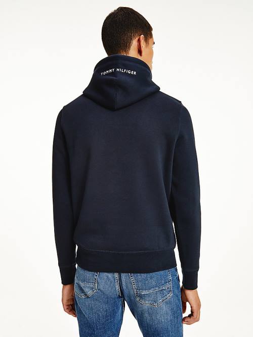 Blue Tommy Hilfiger Logo Embroidery Fleece Men's Hoodie | TH427CIO