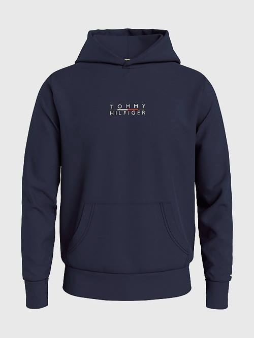 Blue Tommy Hilfiger Logo Embroidery Men's Hoodie | TH406TQY