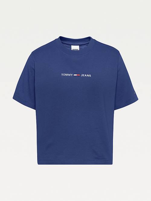 Blue Tommy Hilfiger Logo Embroidery Organic Cotton Women's T Shirts | TH395MFQ