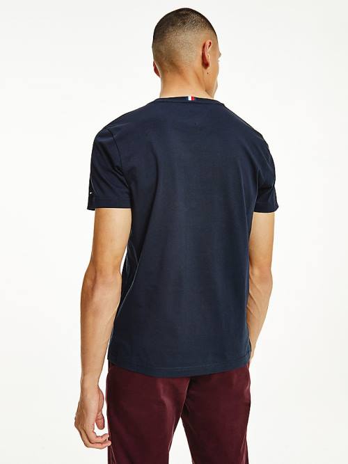 Blue Tommy Hilfiger Logo Embroidery Pure Organic Cotton Men's T Shirts | TH516RLV