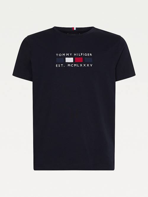 Blue Tommy Hilfiger Logo Embroidery Pure Organic Cotton Men's T Shirts | TH516RLV