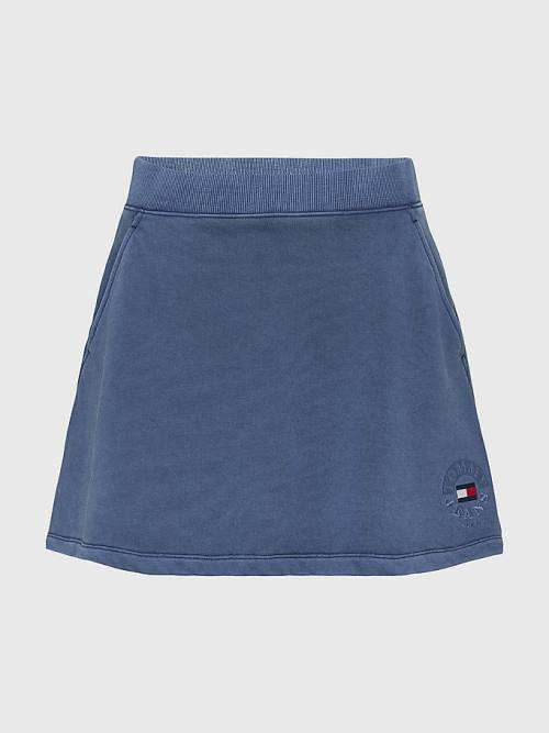 Blue Tommy Hilfiger Logo Embroidery Sweat Women's Skirts | TH892AUL