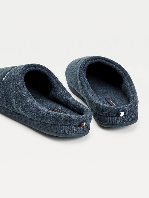 Blue Tommy Hilfiger Logo Felt Home Men's Slippers | TH427YSQ