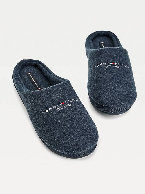 Blue Tommy Hilfiger Logo Felt Home Men's Slippers | TH427YSQ