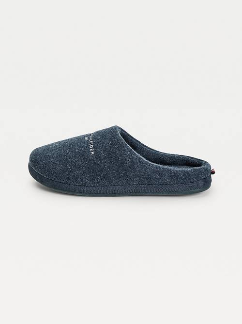 Blue Tommy Hilfiger Logo Felt Home Men's Slippers | TH427YSQ