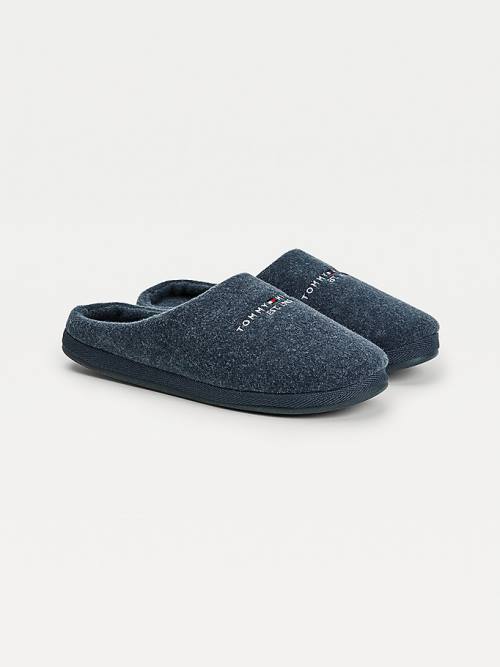 Blue Tommy Hilfiger Logo Felt Home Men\'s Slippers | TH427YSQ