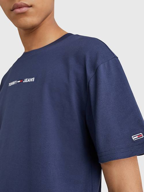 Blue Tommy Hilfiger Logo Flag Patch Men's T Shirts | TH196QEA