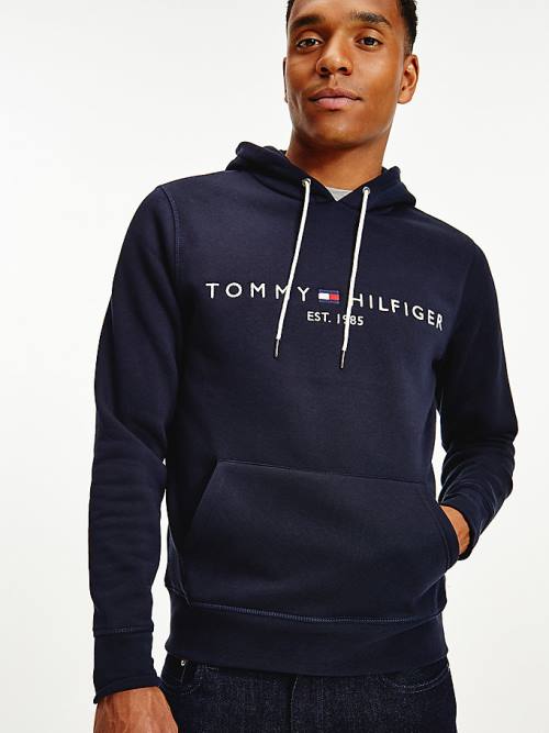 Blue Tommy Hilfiger Logo Flex Fleece Men's Hoodie | TH609GFC