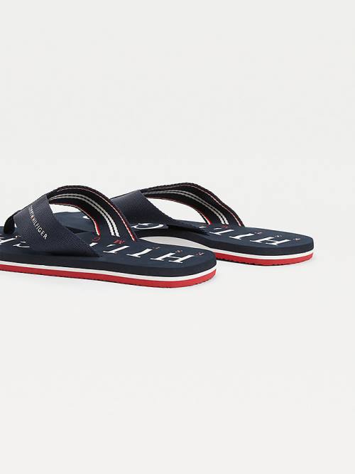 Blue Tommy Hilfiger Logo Flip-Flops Men's Sandals | TH475DKV