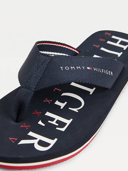 Blue Tommy Hilfiger Logo Flip-Flops Men's Sandals | TH475DKV