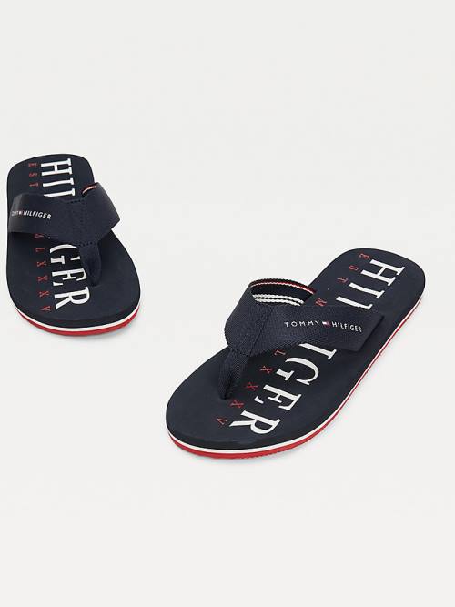 Blue Tommy Hilfiger Logo Flip-Flops Men's Sandals | TH475DKV