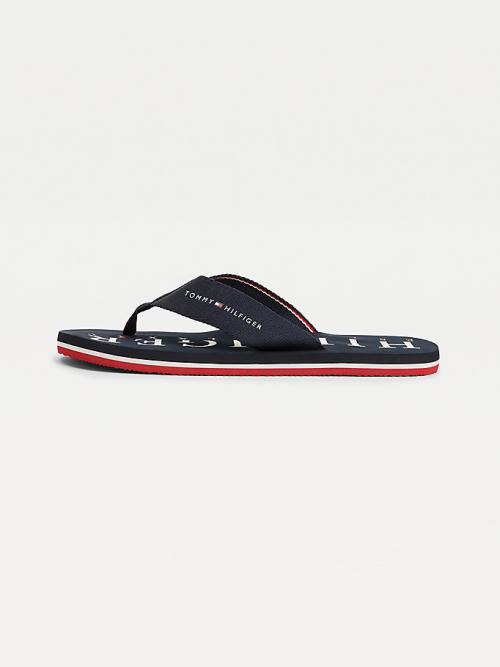 Blue Tommy Hilfiger Logo Flip-Flops Men's Sandals | TH475DKV